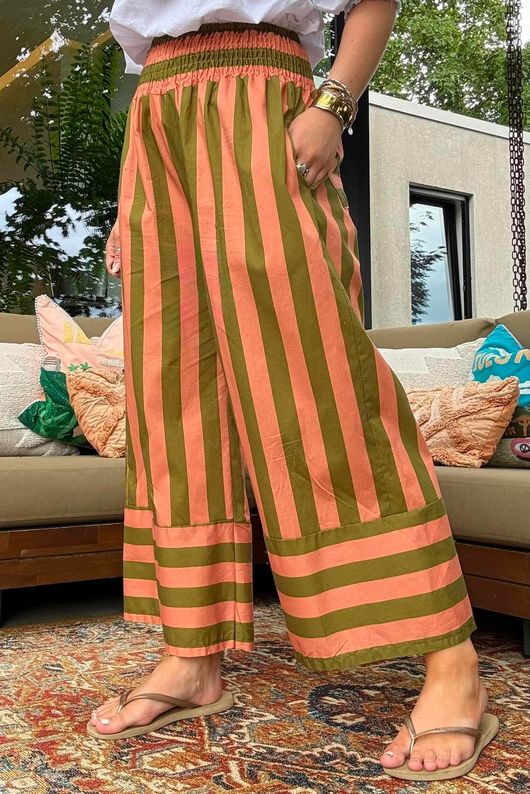Bloc Stripe Wide Leg Pant Olive & Soft Terracotta